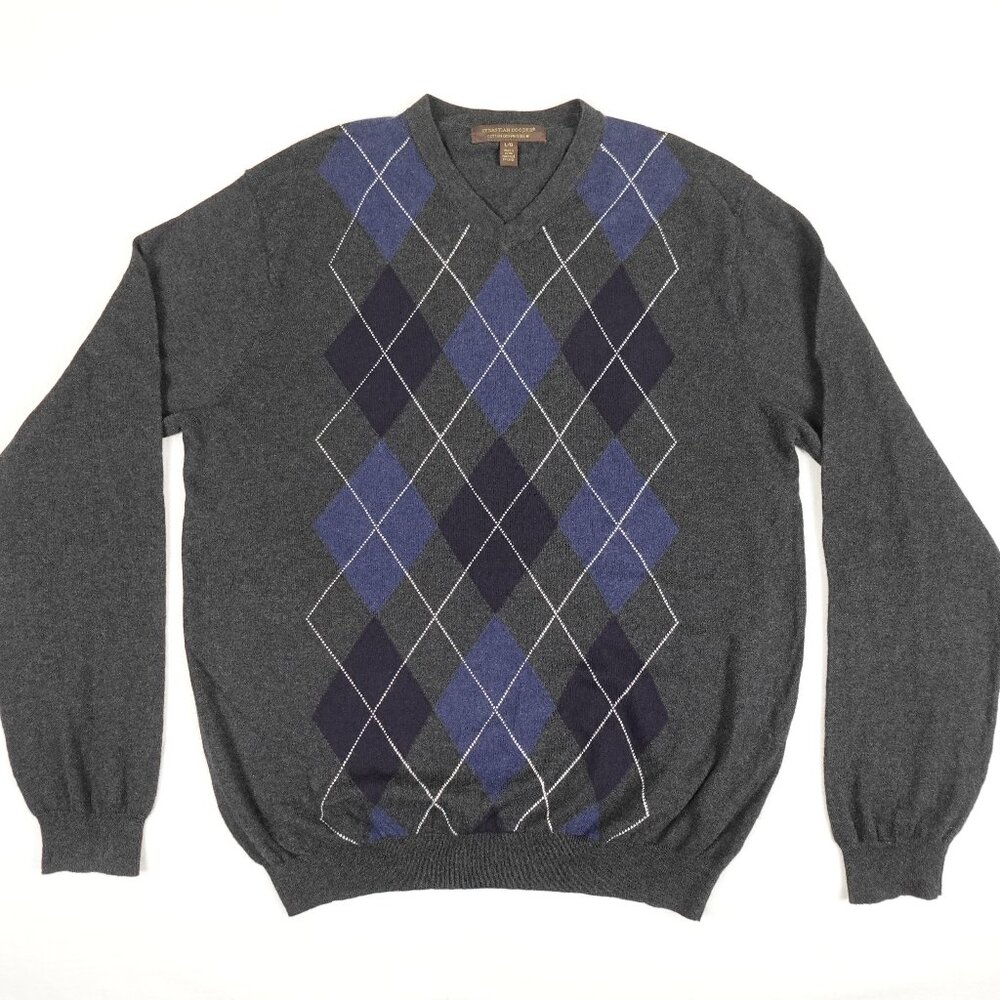 Sebastian Cooper Cotton Cashmere Argyle Fine Knit Sweater Men's Large